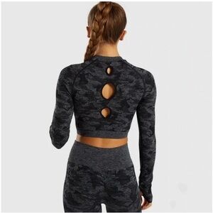 Gymshark Adapt Black Camo Tactical Athleisure Seamless Sculpt Long-Sleeve Top S